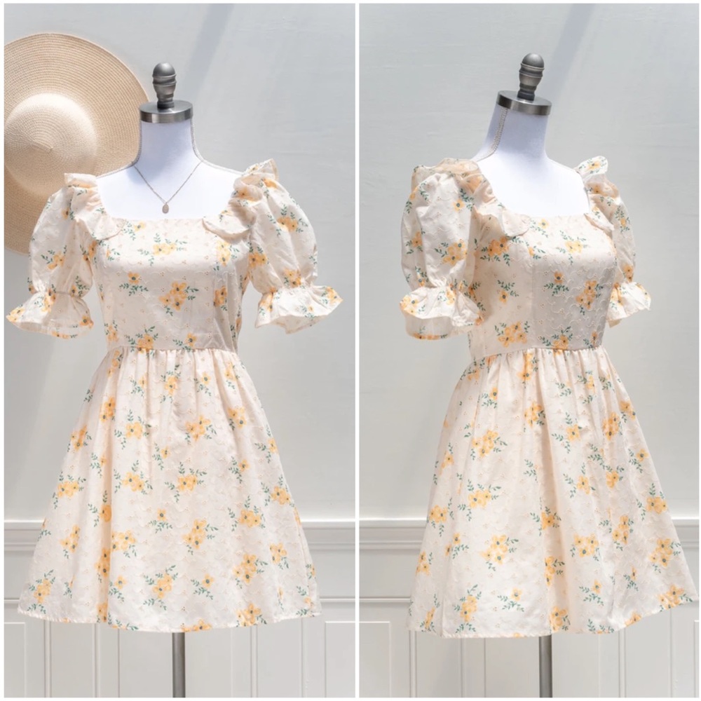 STORIA | Eyelet Floral Print Puff Sleeve Dress